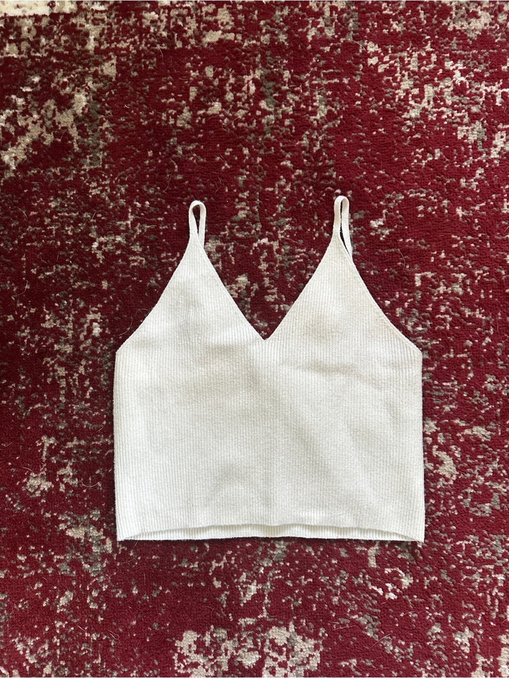 White V-Neck Knit Crop Top - Women